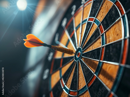 a dart hits the bullseye on a dartboard