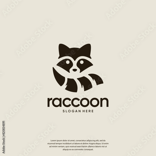raccoon logo with coiled tail , brand identity , logo design vector.