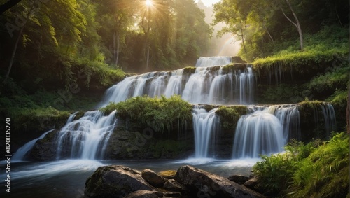 summer waterfalllush greenery and cascading water invibrant rainbow spectrum