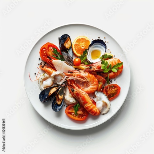 Seafood Platter with Prawns, Mussels, and Fresh Herbs.