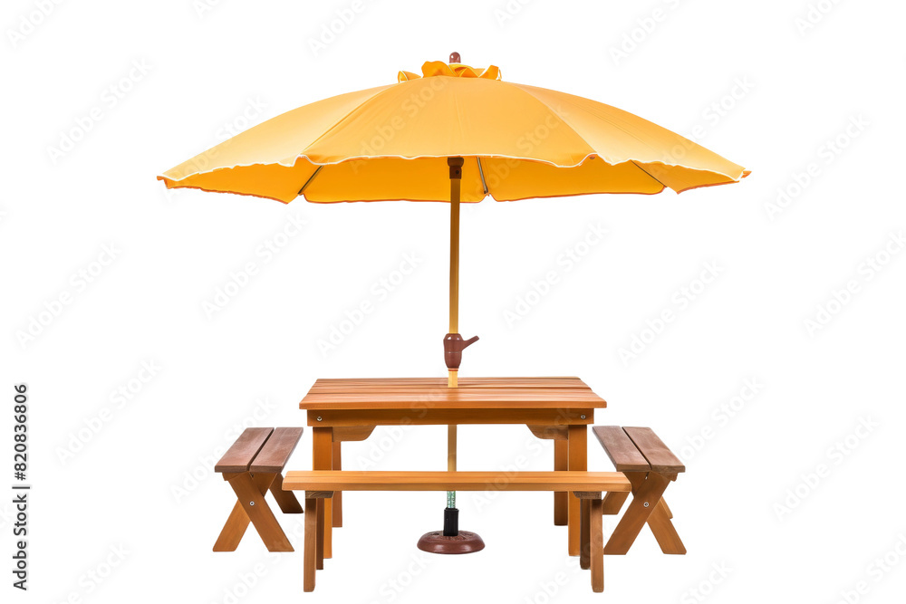 Sunshine Haven: A Picnic Table Under a Yellow Umbrella on a White or Clear Surface PNG Transparent Background. Sunshine Haven: A Picnic Table Under a Yellow Umbrella on a White or Clear Surface PNG Transparent Background.