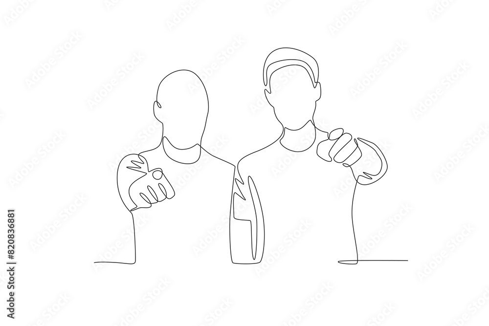 The son and father are pointing. Father's day one-line drawing The son and father are pointing. Father's day one-line drawing