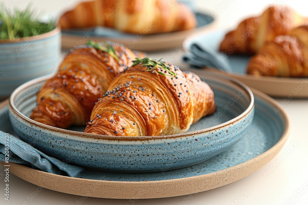 Tasty set of freshly baked croissants isolated on white background, top view. French breakfast concept Tasty set of freshly baked croissants isolated on white background, top view. French breakfast concept