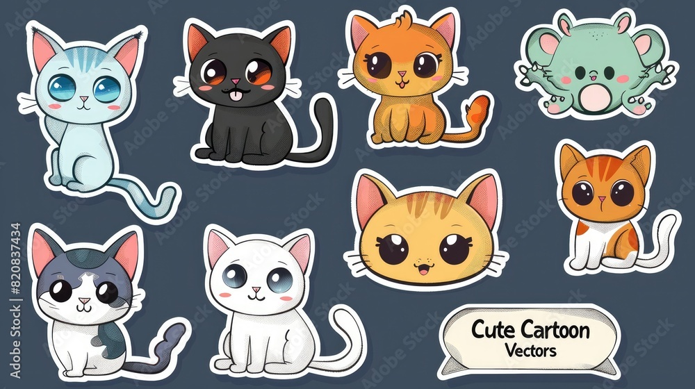 Cute cat cartoon vector stickers Bundle The Cute cat cartoon vector stickers Bundle The
