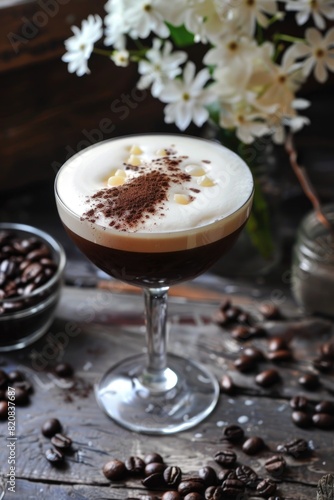 Decadent Coffee Cocktail with Cream and Beans