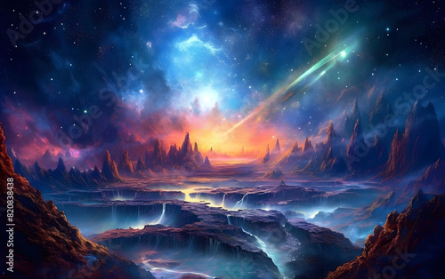 Mesmerizing fantasy landscape with starry sky