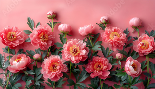 Bright Hues of Peony Flowers  Beauty of Pink and Reddish Peonies.