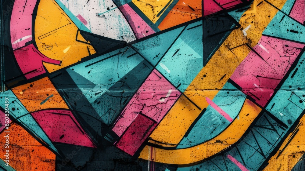 Fototapeta premium Abstract Geometric Graffiti, Edgy Shapes and Vibrant Background