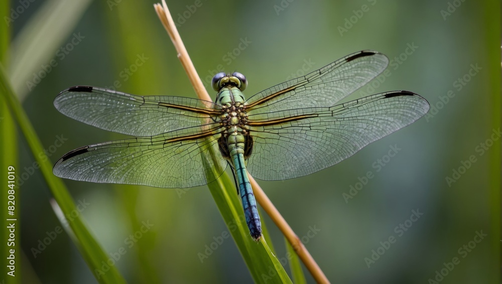 Dragonfly Perched on Reed Close-Up, Detailed Wings Macro Photography Art Print - Nature Wildlife Insect Wall Decor. Dragonfly Perched on Reed Close-Up, Detailed Wings Macro Photography Art Print - Nature Wildlife Insect Wall Decor.