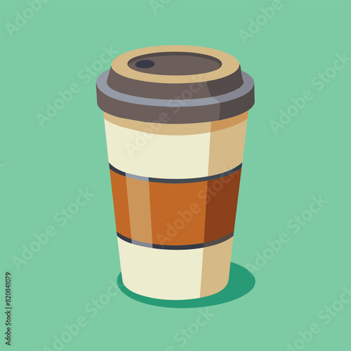 A cup of coffee with a brown wrap on a green background