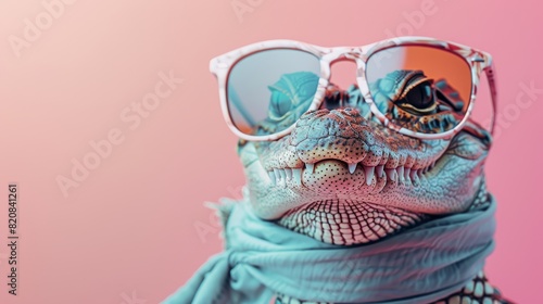 A cool reptile wearing sunglasses and a scarf. © admin_design
