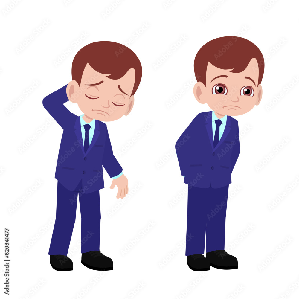 Young cute kid boy in suit standing poses sad and unhappy Young cute kid boy in suit standing poses sad and unhappy