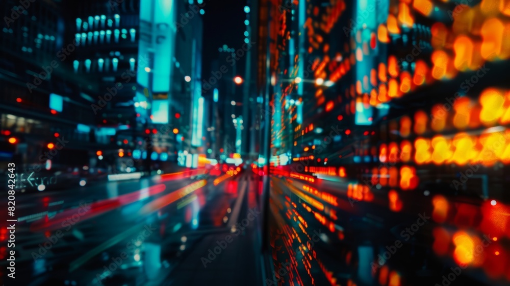 Abstract blurred digital display of rapidly changing stock market prices, e-commerce analytics theme, bright and vibrant colors, dark background for contrast, focus on movement and data flow, Abstract blurred digital display of rapidly changing stock market prices, e-commerce analytics theme, bright and vibrant colors, dark background for contrast, focus on movement and data flow,