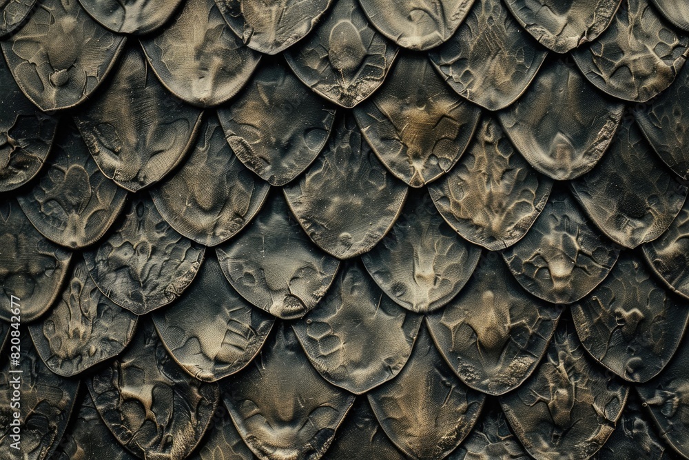 Close up of brown snake or dragon scales background. Abstract pattern of snake skin