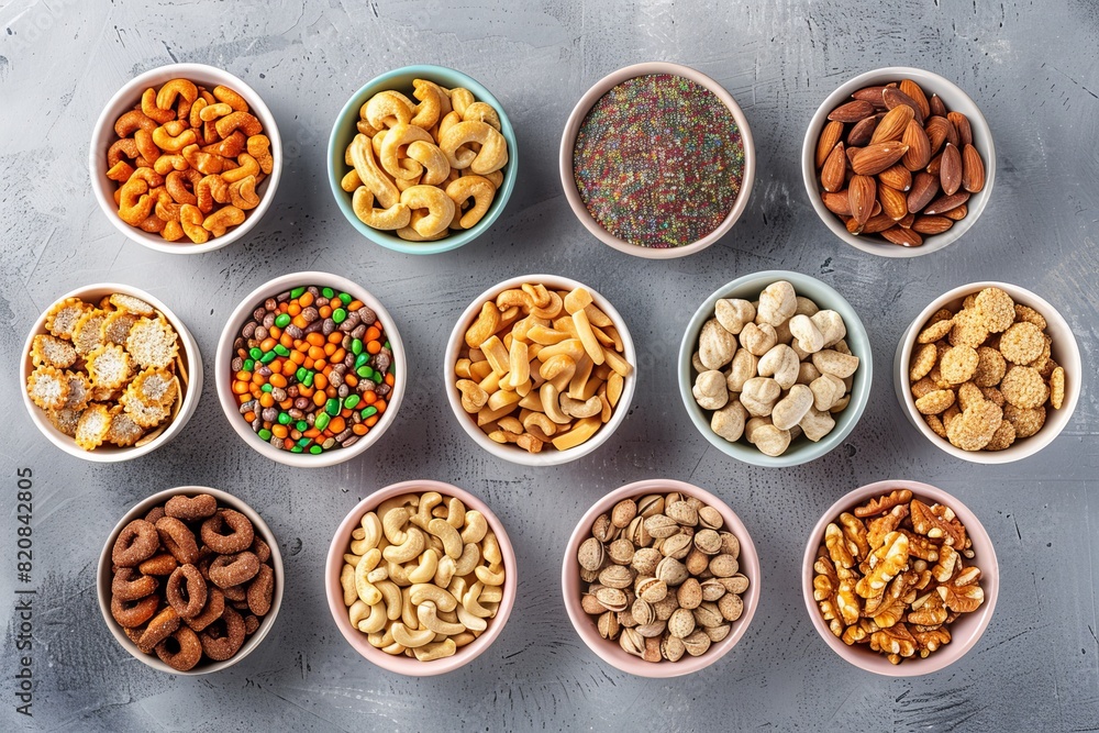 Variety of Healthy Nuts and Seeds in Transparent Containers for Snacking Variety of Healthy Nuts and Seeds in Transparent Containers for Snacking