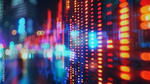 Wallpaper Mural Blurry digital screen showing fast-moving stock market prices, symbolizing the dynamics of online trading and e-commerce analytics, neon colors against a dark backdrop, sense of urgency and constant Torontodigital.ca