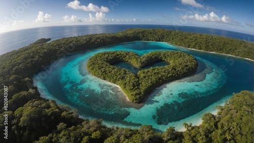 Heart-Shaped Island Paradise in the Middle of the Tropic Ocean Beauty.