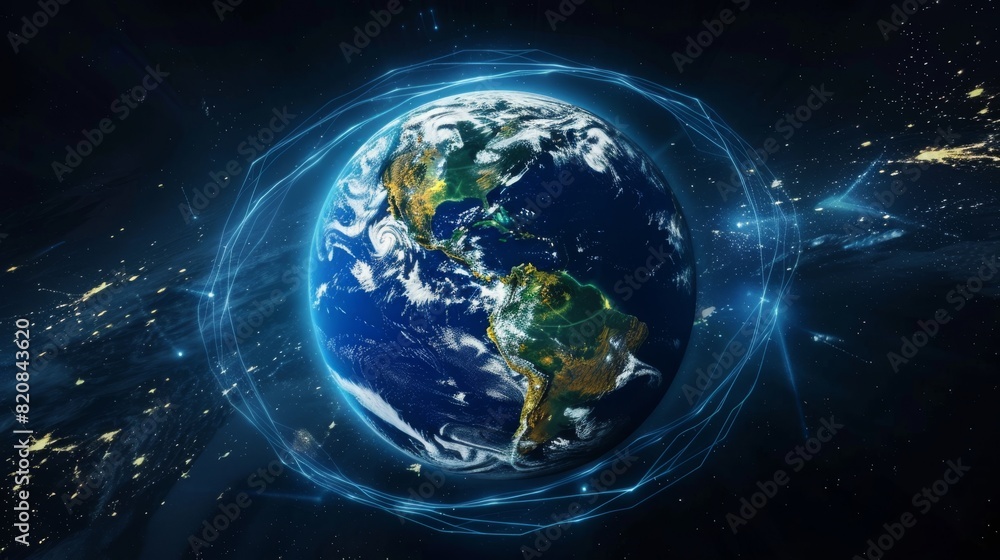 Fototapeta premium Rippling Data Streams Encircling the Earth