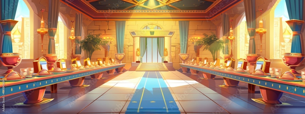 The banquet hall in the medieval castle. The banquet hall in the medieval castle.