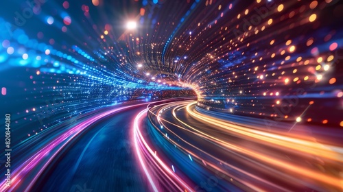 Hypersonic Highway, A Glowing Vortex of Data Represents Unparalleled Speed Abstract background © fledermausstudio
