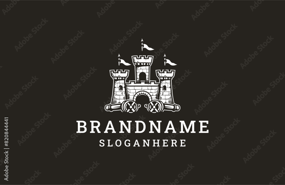 Fototapeta premium Castle cannon style logo icon design template flat vector