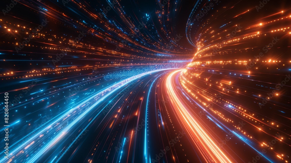 Fototapeta premium Hypersonic Highway, A Glowing Vortex of Data Represents Unparalleled Speed Abstract background