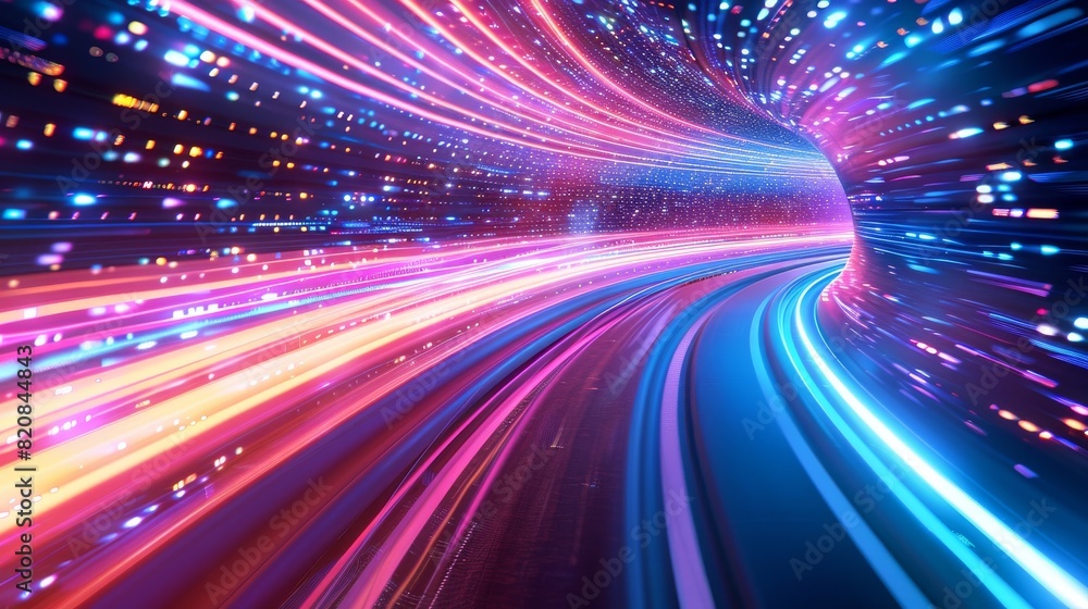 Obraz premium Hypersonic Highway, A Glowing Vortex of Data Represents Unparalleled Speed Abstract background