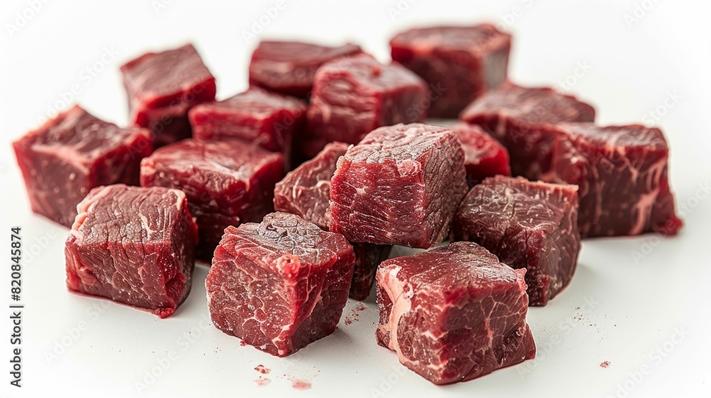 Raw Beef Cubes Isolated on White Background. Generative ai Raw Beef Cubes Isolated on White Background. Generative ai