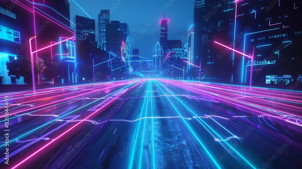 Obraz premium Hyperspeed Highways, Glowing Lines Carry the Power of 5G
