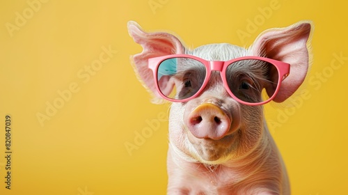 A pig wearing sunglasses is a funny and unexpected image. It's sure to make people smile and is a great way to add some personality to your marketing campaign.