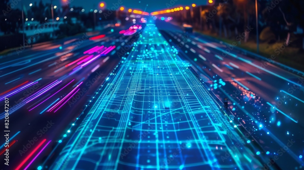 Fototapeta premium Hyperspeed Highways, Glowing Lines Carry the Power of 5G
