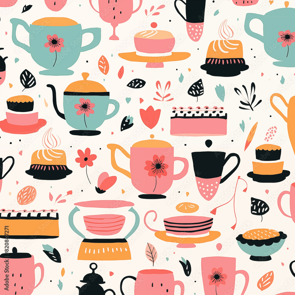 watercolor of the tea and sweets with white background watercolor of the tea and sweets with white background