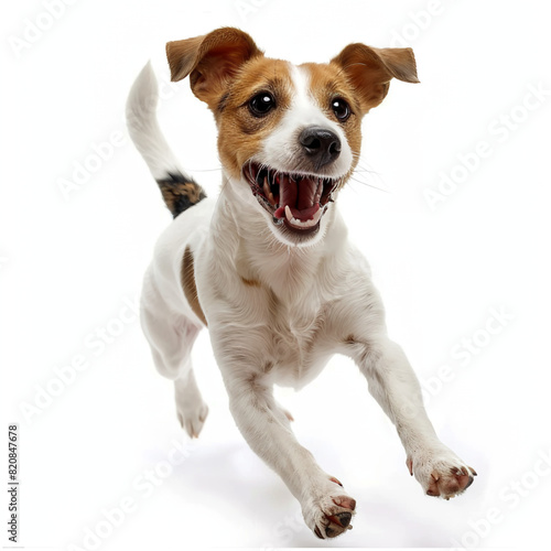 Jack Russell Terrier runs on a white background.Generative AI