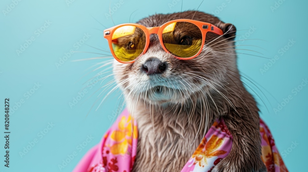 Chill otter wearing sunglasses and hawaiian shirt.