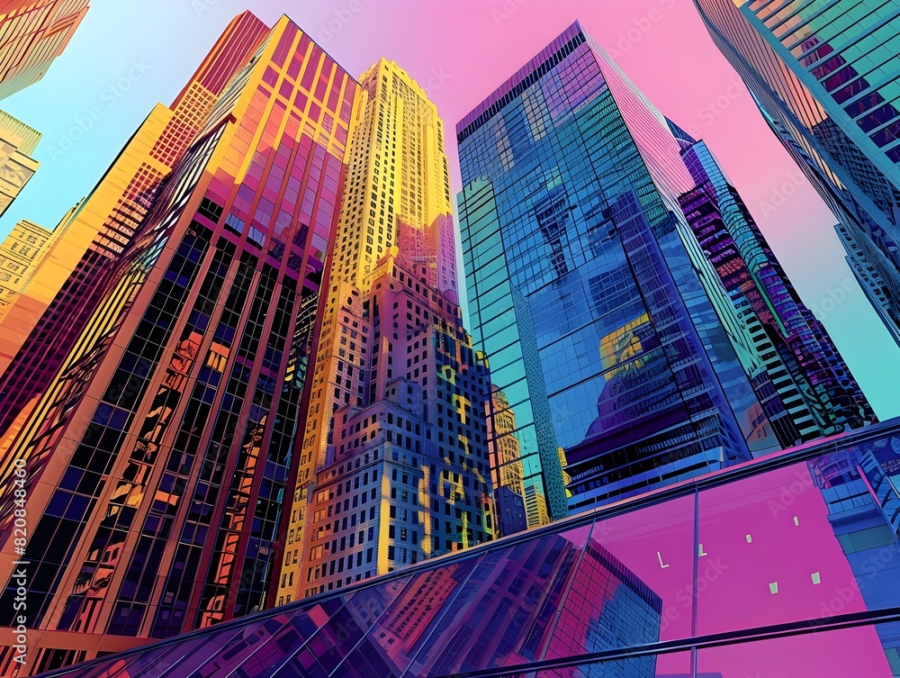 Obraz premium HighRise Buildings Mirroring Market Dynamism in a Vibrant Urban Landscape