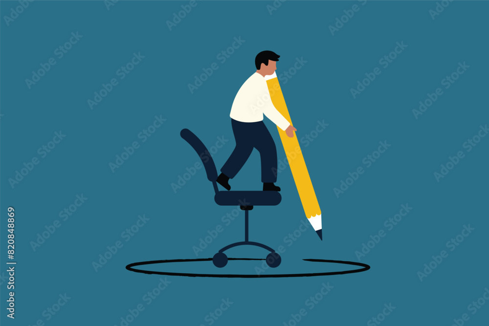 Defining Private Workspace Boundaries. Businessman Drawing Circle Around Office Chair. Business Illustration