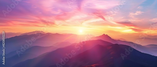 Beautiful mountain sunrise with vibrant colors and dramatic skies, creating a serene and breathtaking natural landscape.