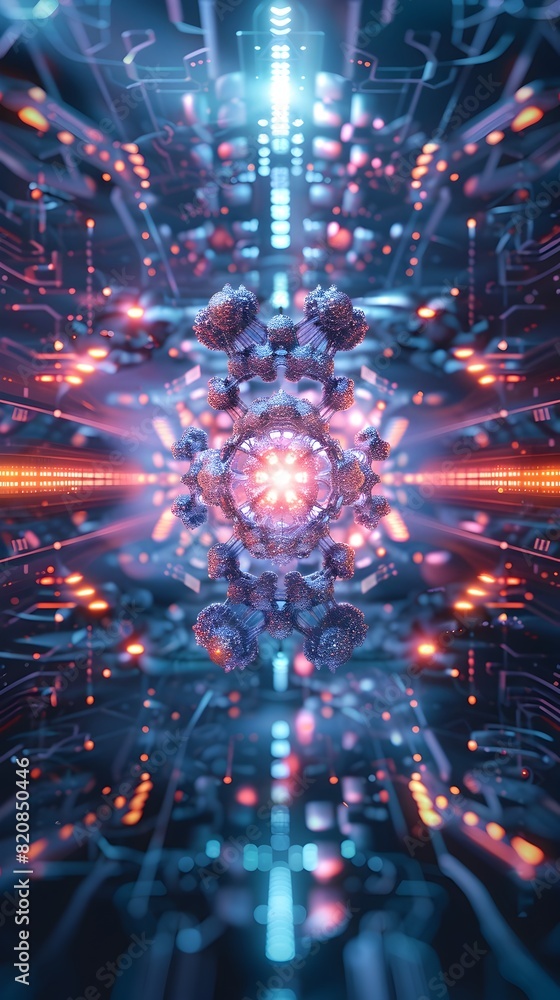 Obraz premium Intricate Structural Diagram of a Complex Biomolecule A Harmonious Symphony of Energy and Form in a