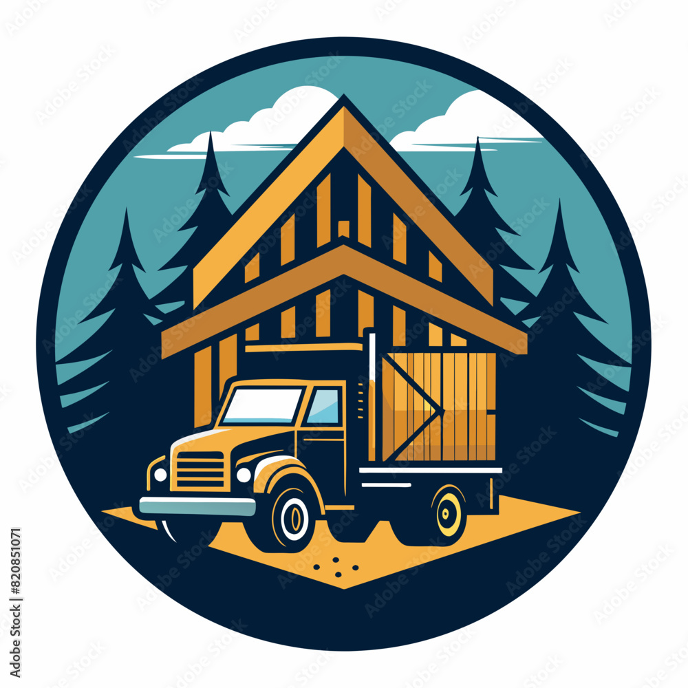 Obraz premium Truck and a wooden house logo icon vector illustration 