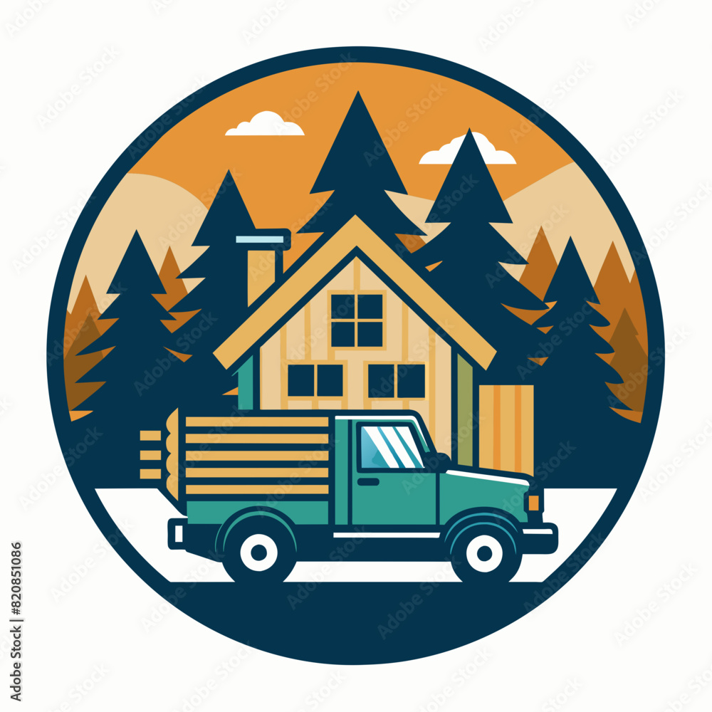 Obraz premium Truck and a wooden house logo icon vector illustration 