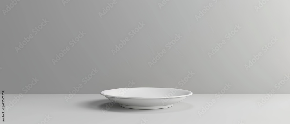 Simple and clean shot of a plain white plate on a smooth table, minimalist design perfect for adding text Simple and clean shot of a plain white plate on a smooth table, minimalist design perfect for adding text