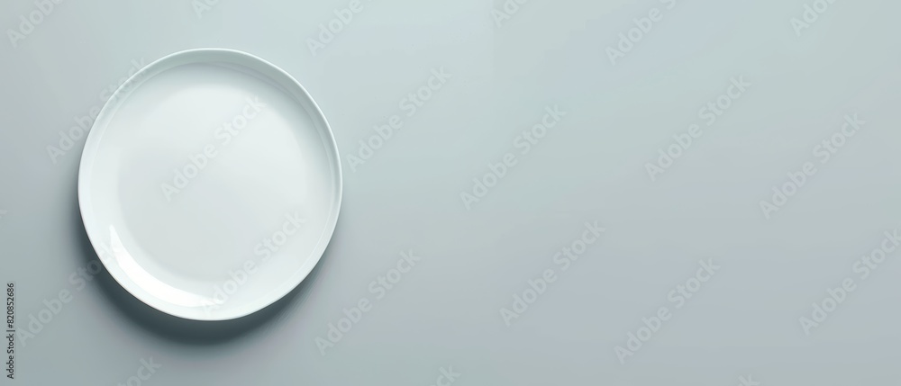 Simple and clean shot of a plain white plate on a smooth table, minimalist design perfect for adding text Simple and clean shot of a plain white plate on a smooth table, minimalist design perfect for adding text