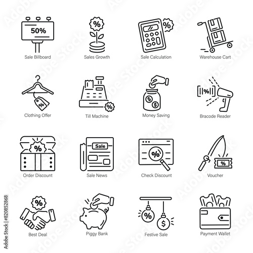 Bundle of Discount Offers Line Icons  

