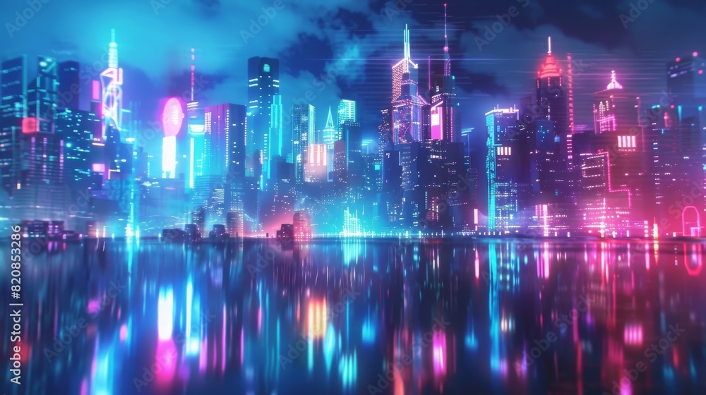 Obraz premium Cityscapes Reflected in a Holographic Sky