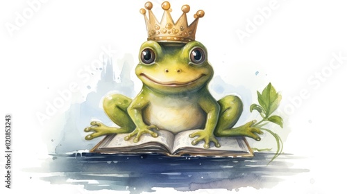 open book fairy tale about frog watercolor design