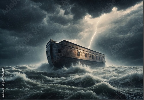 Wallpaper Mural During the deluge, with the rain coming down, Noah's Ark. Torontodigital.ca