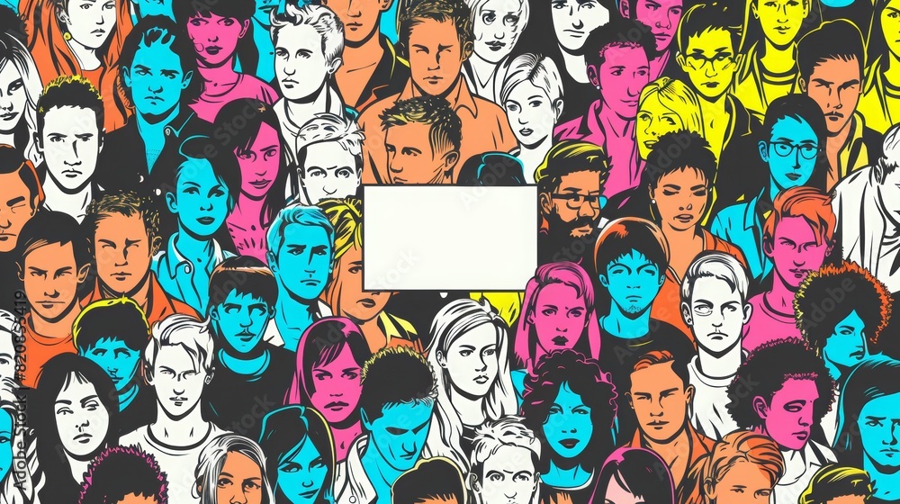 crowd of young people illustration, black ink outline, colored fill crowd of young people illustration, black ink outline, colored fill