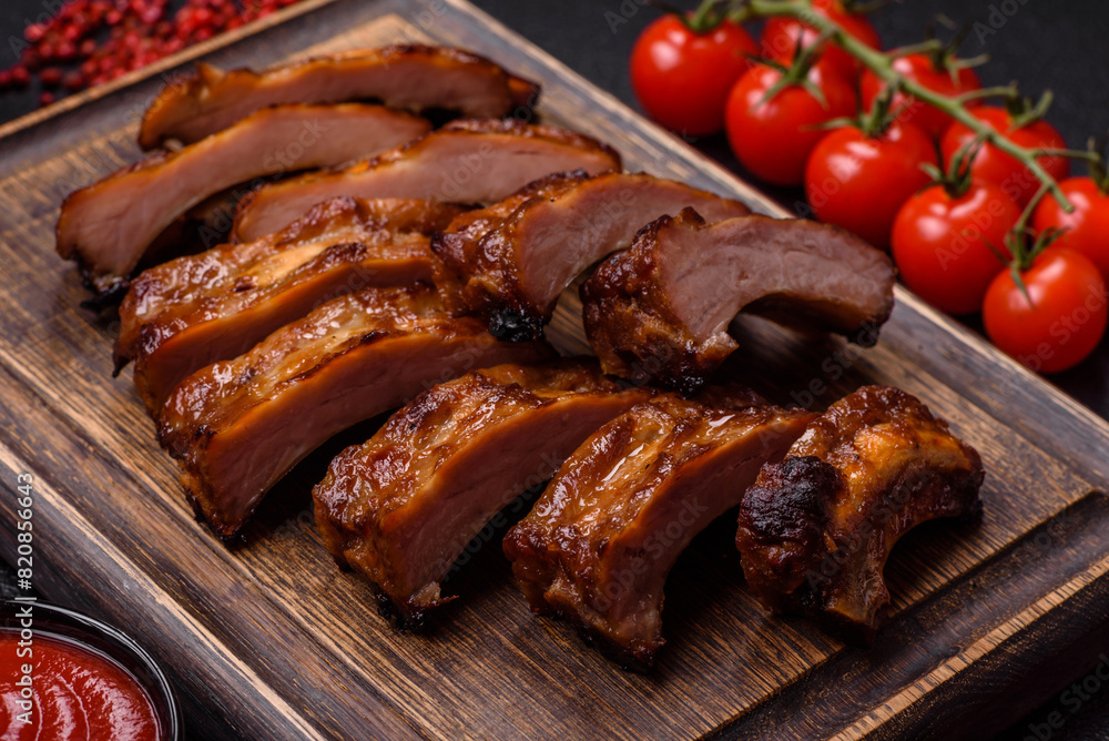 Delicious juicy grilled ribs with honey and mustard sauce Delicious juicy grilled ribs with honey and mustard sauce