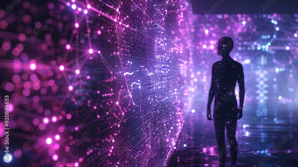 Human silhouette with blue particle network Human silhouette with blue particle network