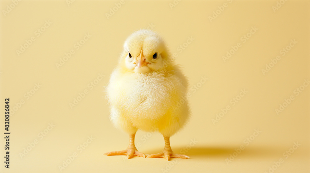 Small Yellow Chicken Standing on Yellow Background Small Yellow Chicken Standing on Yellow Background